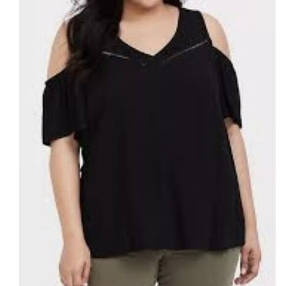 Torrid Black Peek a boo Cold Shoulder V-Neck Short Sleeve Flowing Blouse Top 3XL - Picture 1 of 8